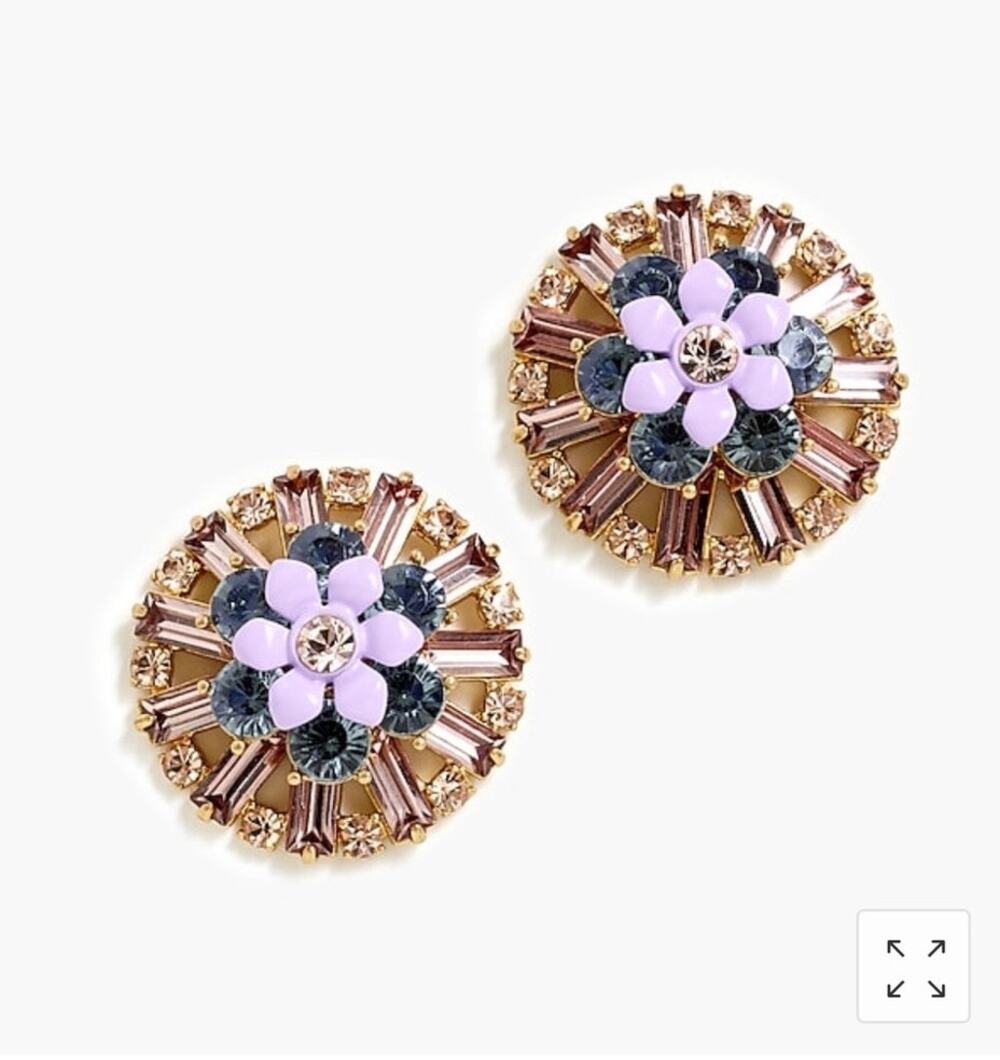 J.Crew Floral Crystal Cluster Stud Earrings Lavender